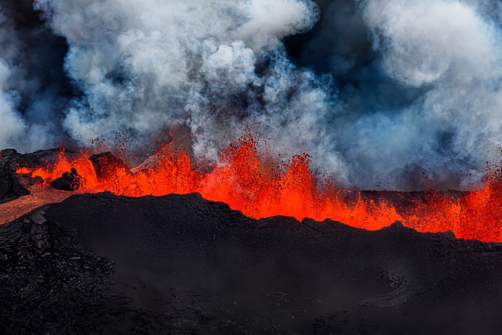 Lava fountains at the Holuhraun Fissure eruption near Bardarbunga Volcano Iceland Canvas Art - Panoramic Images (36 x 12)