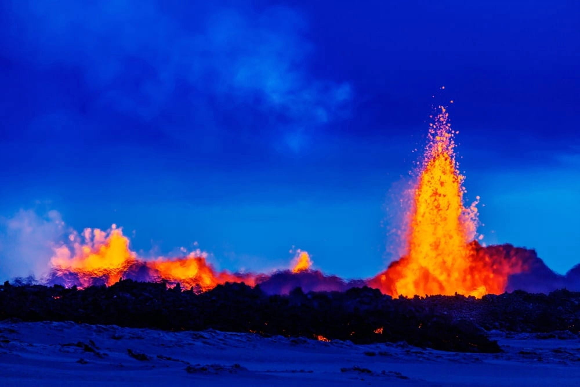 Lava fountains at the Holuhraun Fissure eruption near Bardarbunga Volcano Iceland Canvas Art - Panoramic Images (36 x 12)
