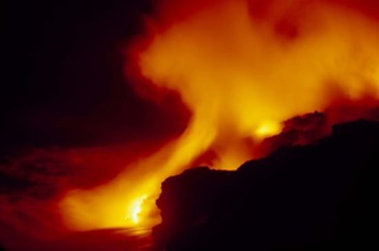 Lava from volcano falling into sea Big Island Hawaii Canvas Art - Panoramic Images (24 x 16)