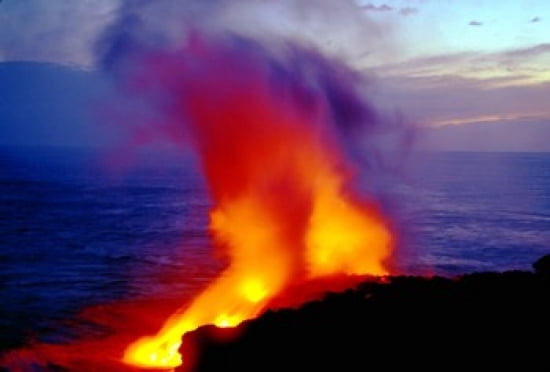 Lava from volcano falling into sea Big Island Hawaii Canvas Art - Panoramic Images (24 x 17)
