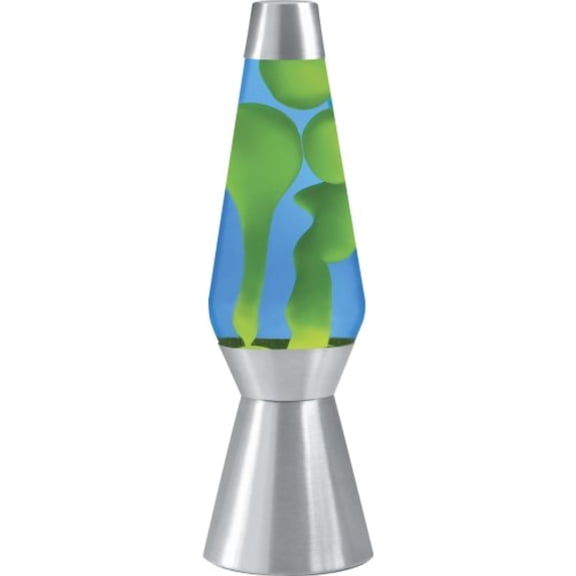 Lava the Original 27-Inch Silver Base Grande Lamp with Yellow Wax in Blue Liquid