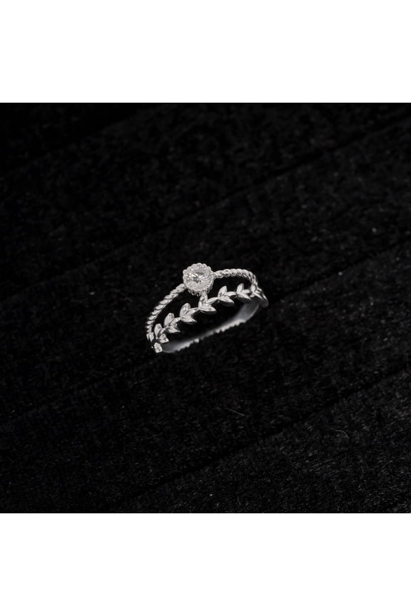 LavaJewelry Camomile Leaf Ring, 925 Sterling Silver CZ, Rings for Women, Size 6