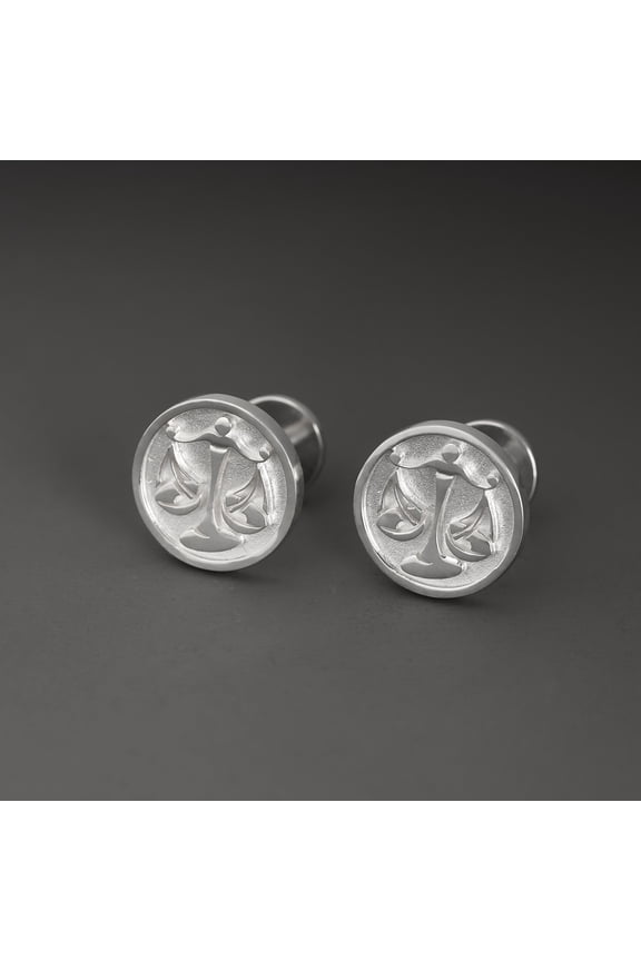LavaJewelry, Libra Zodiac Cufflinks, 925 Sterling Silver, Zodiac Silver Cufflinks for Man, White