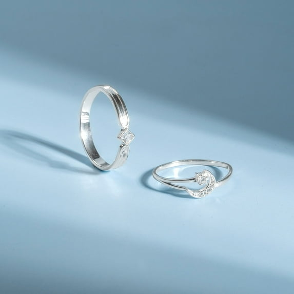 LavaJewelry, Lunar and Stellar Duo Rings, 925 Sterling Silver Ring, Couple Ring, Star and Moon Ring for Couple, Wedding Ring, Men Ring 8