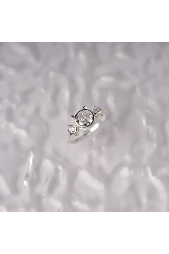 LavaJewelry Meow Ring Moissanite, 925 Sterling Silver Moissanite, Meow Rings for Women, White, Size 6