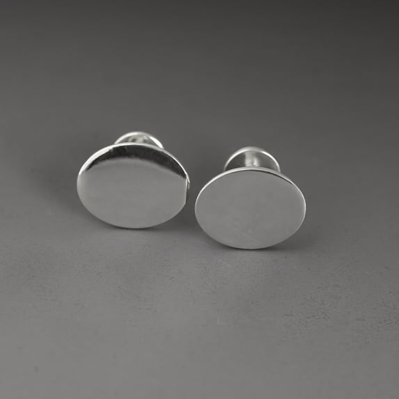 LavaJewelry, Sleek Oval Shine Cufflinks, 925 Sterling Silver, Oval Silver Cufflinks for Man