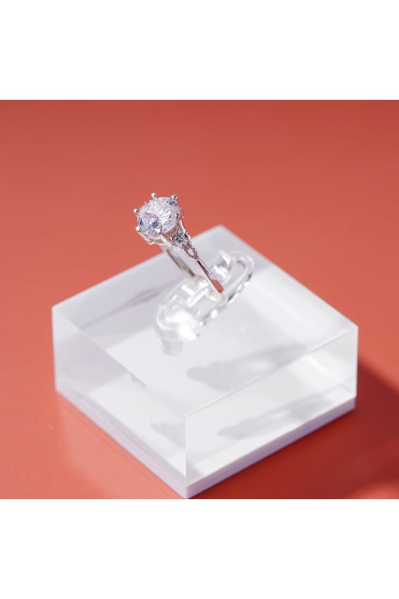LavaJewelry Solid Silver Delicate Moissanite Ring, 925 Sterling Silver, Rings for Women, Size 4