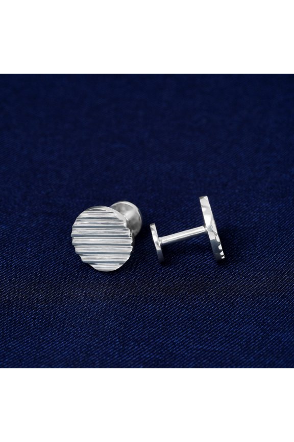 LavaJewelry, Striped Circlet Cufflinks Cufflinks, 925 Sterling Silver, Silver Cufflinks for Man