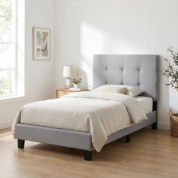Laval Button Tufted Upholstered Platform Bed Frame, Twin, Glacier