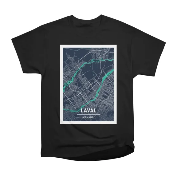 Laval Canada Blue Dark City Map T-Shirt Tee Gift For Him Merch For Her Apparel For Friend