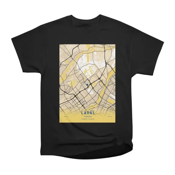 Laval Canada Yellow City Map T-Shirt Tee Gift For Him Merch For Her Apparel For Friend