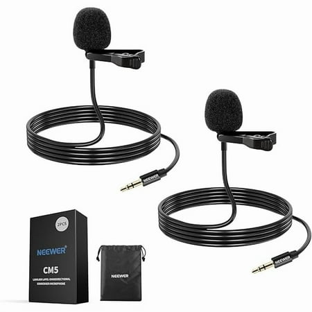 Lavalier Lapel Microphone (2 Pack), Omnidirectional Condenser Wired Clip On Lav Mic for Stage YouTube Live Streaming Compatible with Rode Wireless GO II 2 DJI Wireless Mic Transmitter, CM5