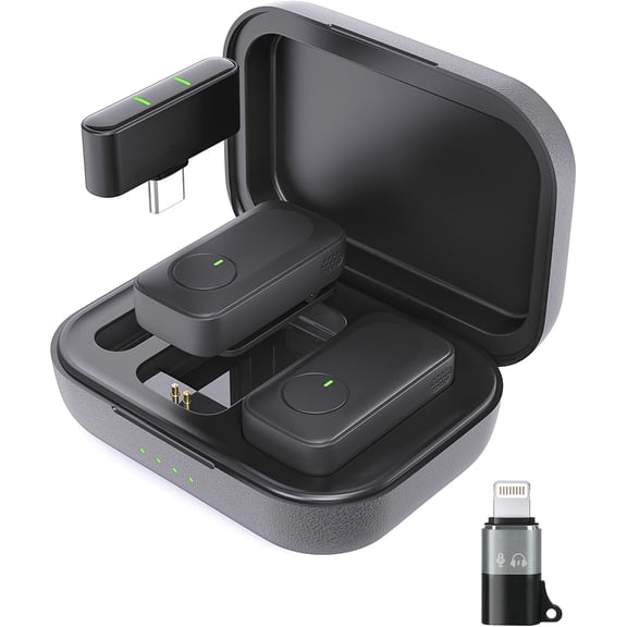 Lavalier Microphone for /Android Phone/Laptop/PC, Mini Lapel Mic with 50H Life Case, 100FT Range and Noise Reduction, for Video Recording, Streaming,