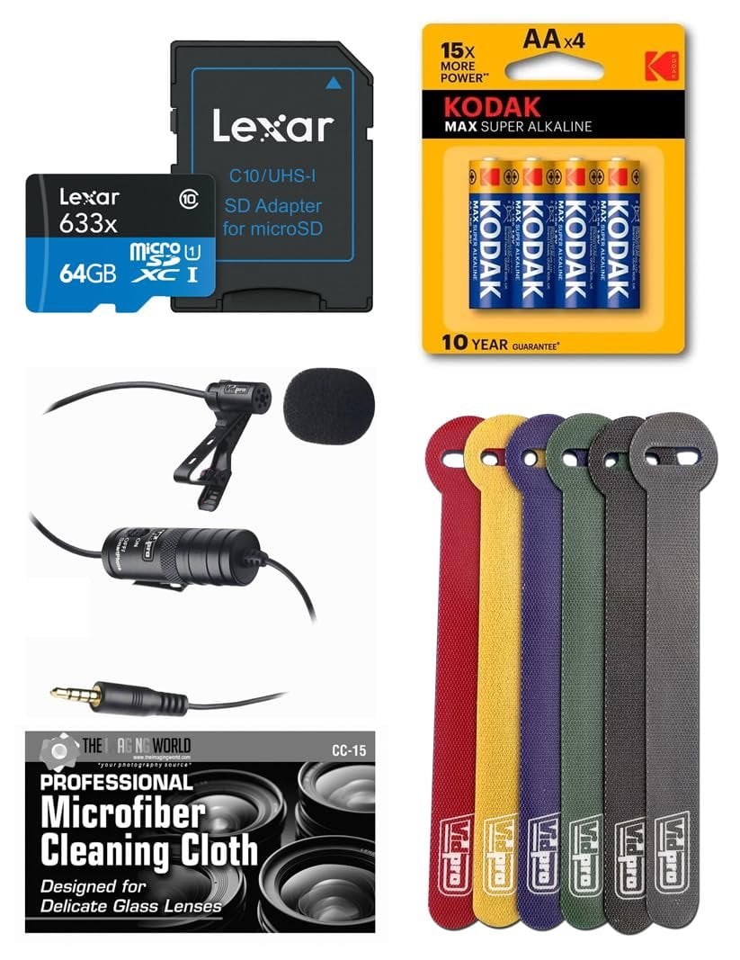 Lavalier Microphone Bundle with 64GB Card and Accessories for Zoom H4e H4essential Recorder