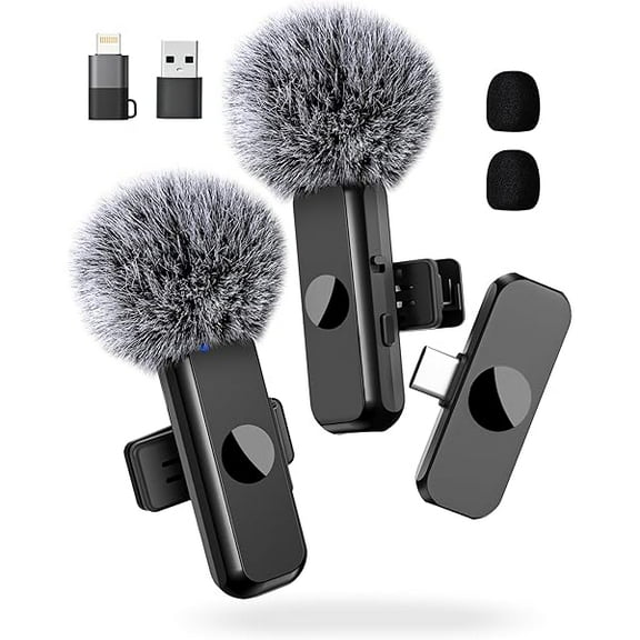 Lavalier Microphone for USB C Android Phone, Wireless Mini Lapel Mic Compatible with iPhone 15 (USB-C), Dual Clip on Lav Mic Lasting 12H for Video Recording YouTube Vlog Tiktok Livestream