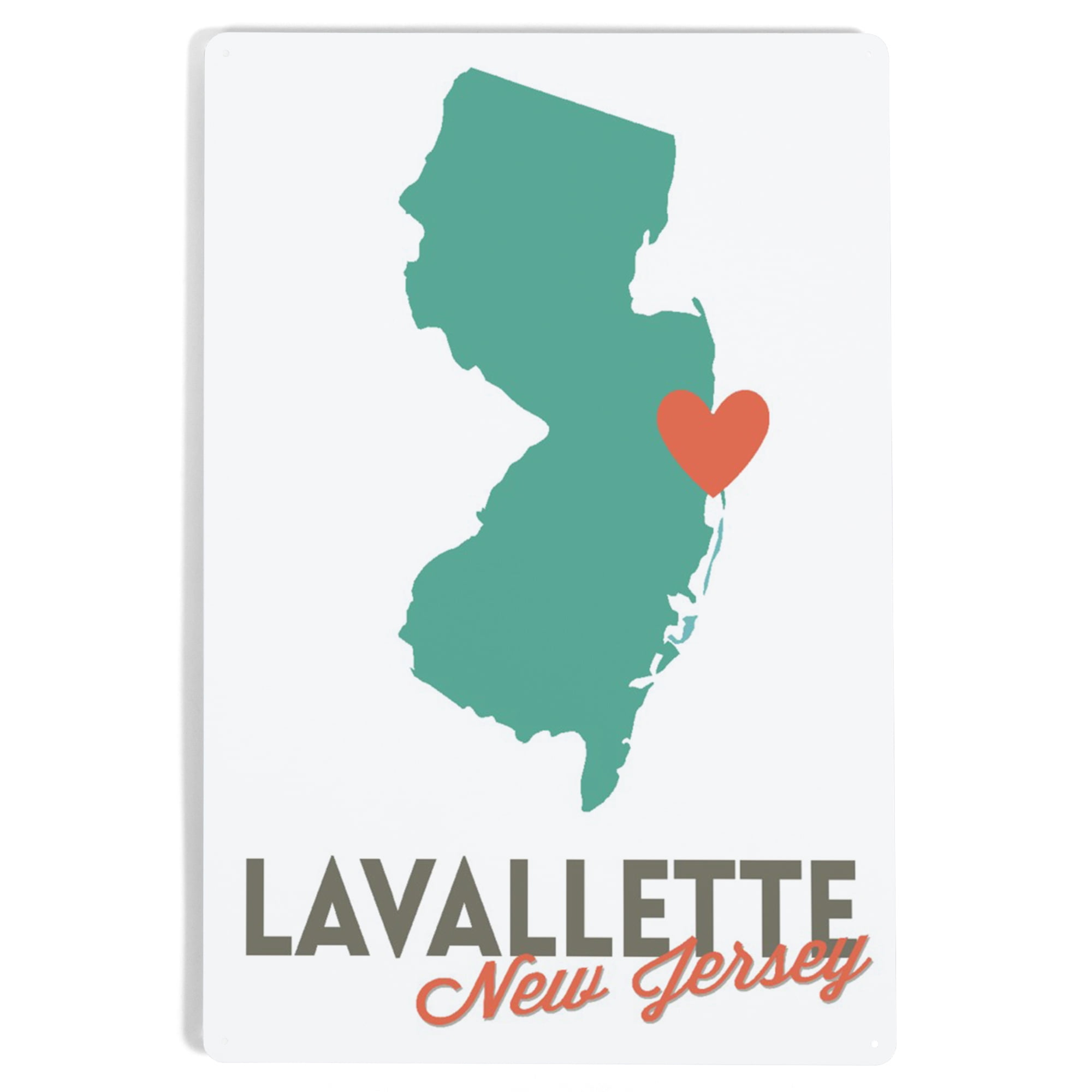 Lavallette, New Jersey, State Outline and Heart (12x18 Aluminum Art