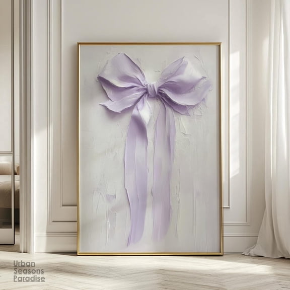 Lavander Coquett Bow Impasto Paint V Day Bow Wall Art Cottagecore Decor Gift Vintage Girly Roman.Tic Wall Decor