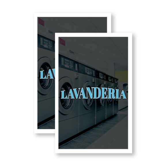 Lavanderia (2-Pack) 24 Inch x 36 Inch Vinyl Decals | Sign Insert Peel & Stick Decals Stickers Window Signs | Spanish Laundry Sign, Reliable Services, Local Promotions | Made in USA