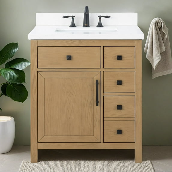 Lavanti Oakford Solidwood 36-inch Bathroom Vanity with Left Sink - Stylish Oak