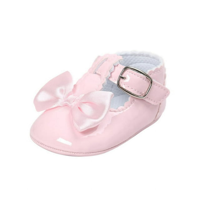Lavaport Newborn Baby Girls Bowknot Shoes PU Leather Buckle First Walkers