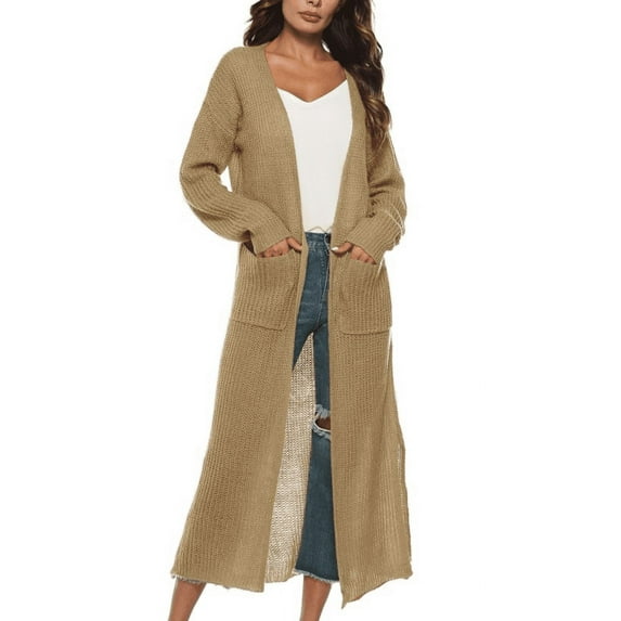 Lavaport Women's Solid Color Long Sleeve Knit Cardigan Long Sweater Coat
