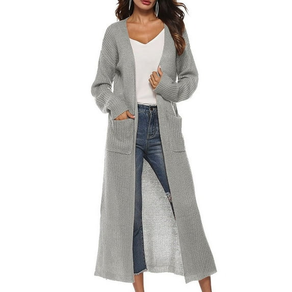 Lavaport Women's Solid Color Long Sleeve Knit Cardigan Long Sweater Coat