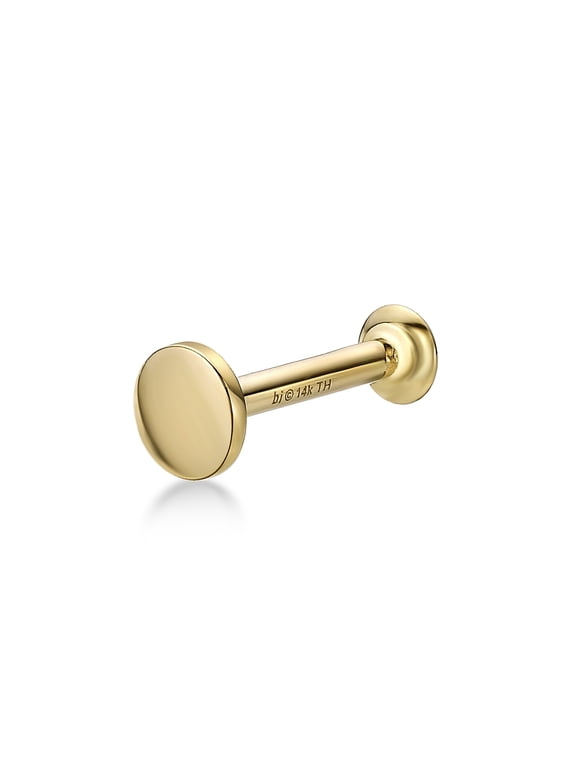 Women's 4 MM Internal Threaded Disc Micro Labret Lip Stud, 14K Yellow Gold, 16 Gauge