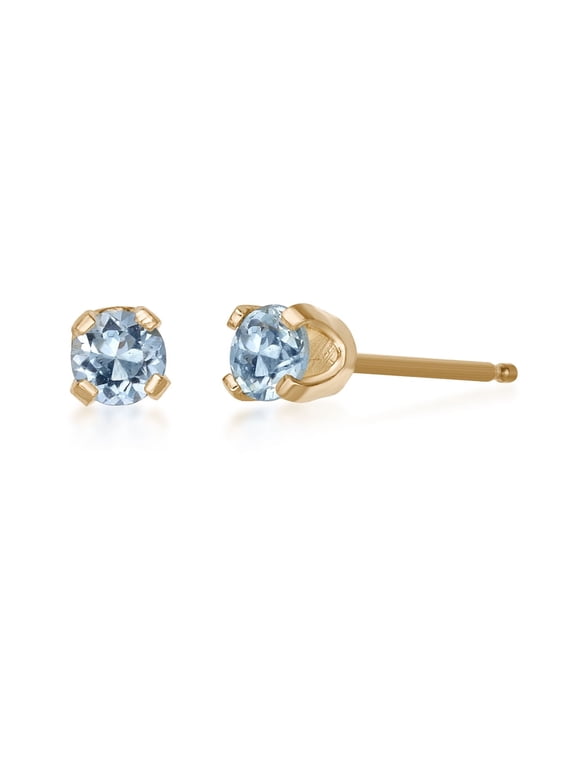 Lavari - Round 3MM Natural Aquamarine 14K Yellow Gold March Birthstone Earrings