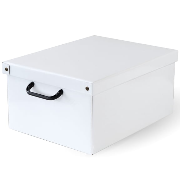 Lavatelli: Storage Box: Medium - White - Lid & Side Handles, Decorative Cardboard Organizer, Stack-Fold, Home-Clothes-Toys-Office, 16.5 x 12.6 x 8.3"