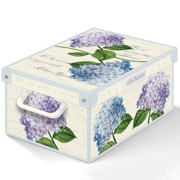 Lavatelli: Storage Box: Small - Hortensia Hydrangeas - Lid-Side Handles, Decorative Cardboard Organizer, Folding, Home-Clothes-Toys, 13.8 x 9.8 x 6.9"