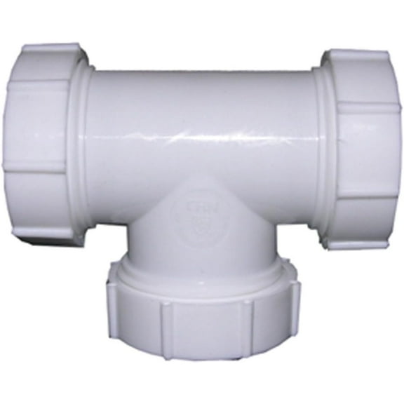 Lavatory/Kitchen Drain Tee, White PVC, 1.25 or 1.5-In. Tube