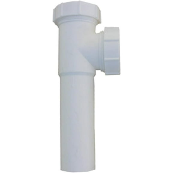Lavatory/Kitchen Drain Tee, With Tailpiece, White PVC, 1.5 x 7-In. Slip Joint