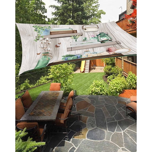 Lavatory Sun Shade Sail 12'X16' Cotton Butterfly Bottle UV Block Outdoor Sail Shades Breathable Waterproof Rectangular Sunshade for Patio Garden Pool Pergola Porch