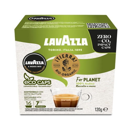 Lavazza A Modo Mio Compostable Tierra Organic Coffee Capsules, 16 pods per pack, British Import (Pack of 3)