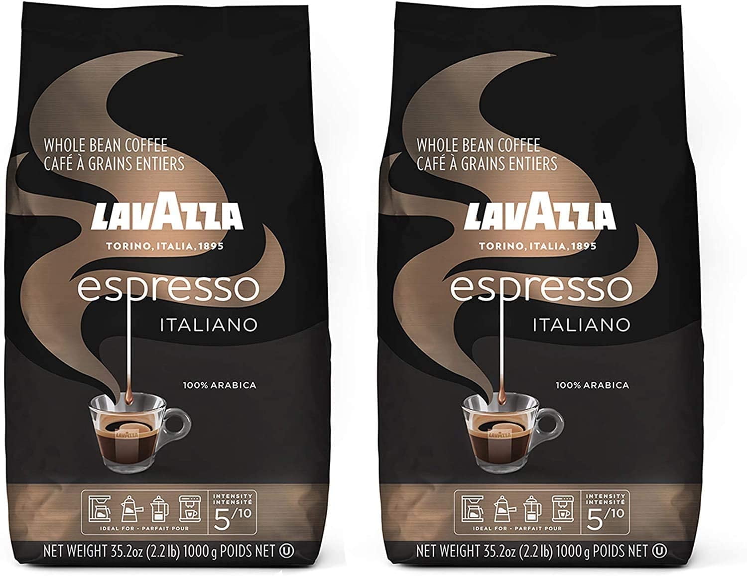 Lavazza Caffe Espresso 100% Arabic Whole Bean Coffee (2.2 lbs) - Pack of 2
