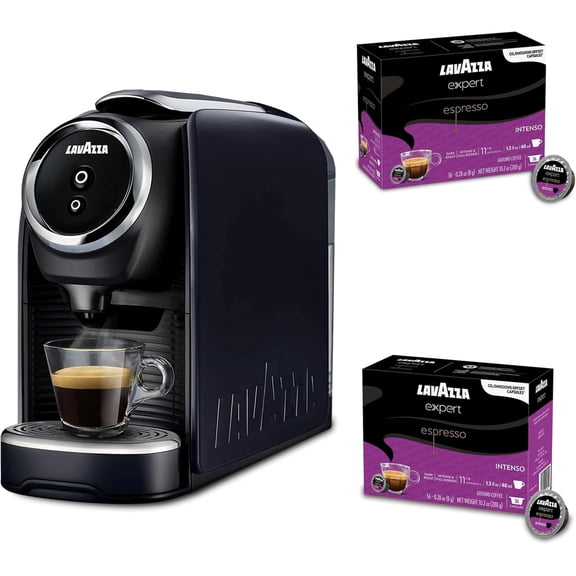 Lavazza Classy Mini Espresso Coffee Machine – 72 Count Intenso Capsules – Compact Single-Serve Brewer Compatible BLUE & Expert Pods