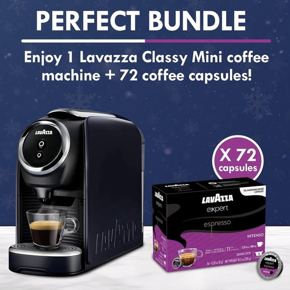 Lavazza Classy Mini Espresso Coffee Machine  72 Count Intenso Capsules  Compact Single-Serve Brewer Compatible BLUE & Expert Pods