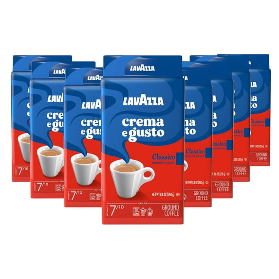 Lavazza Crema e Gusto Ground Coffee, Medium Roast, Arabica and Robusta Blend, 8.8 oz Bag (Pack of 8)