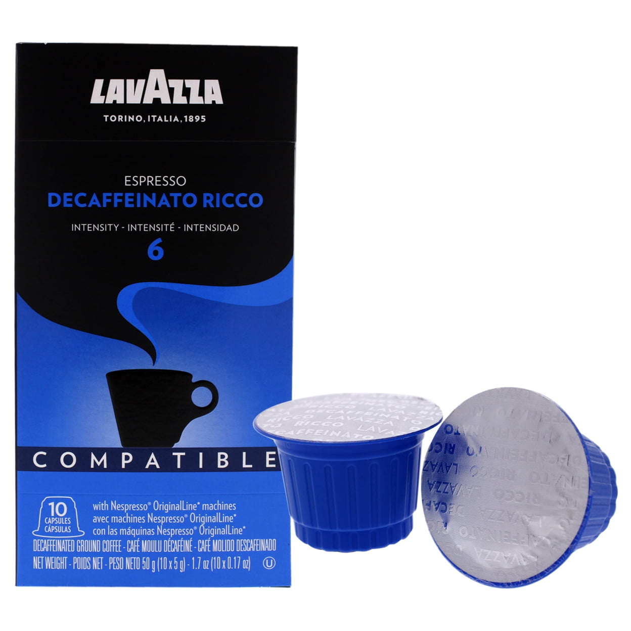 Lavazza Decaffeinato Ricco Espresso Nespresso Coffee Capsules, Dark Roast  (10 Count)