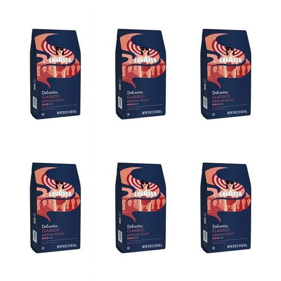 Lavazza Dolcevita Classico Ground Coffee, Medium Roast, Arabica and Robusta Blend, 20 oz Bag (Pack of 6)