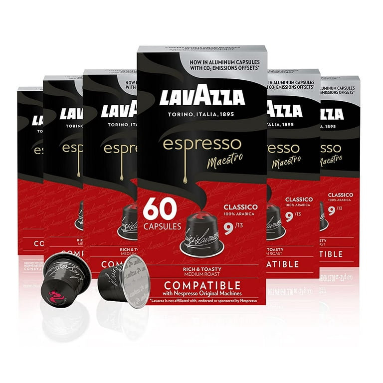 Lavazza Espresso Classico Medium Roast 100% Arabica Aluminum Capsules Compatible with Nespresso Original Machines (Pack of 60) ,Value Pack, Sweet