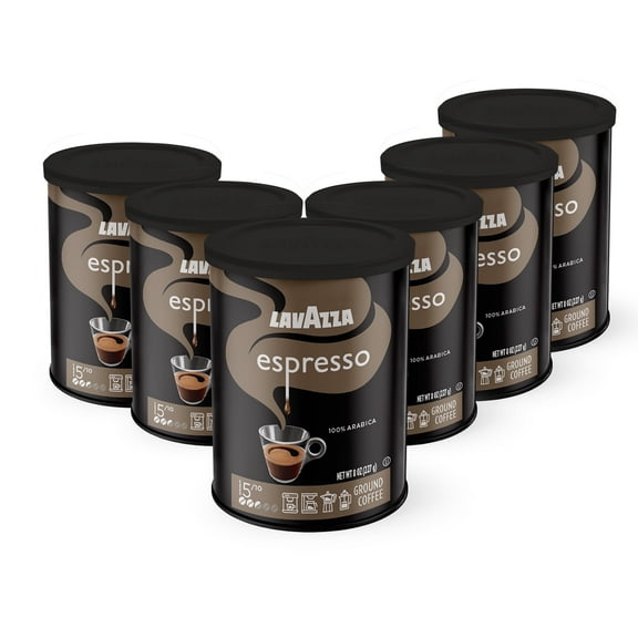 Lavazza Espresso Ground Coffee, Medium Roast, 100% Arabica, 8 oz Tin (Pack of 6)