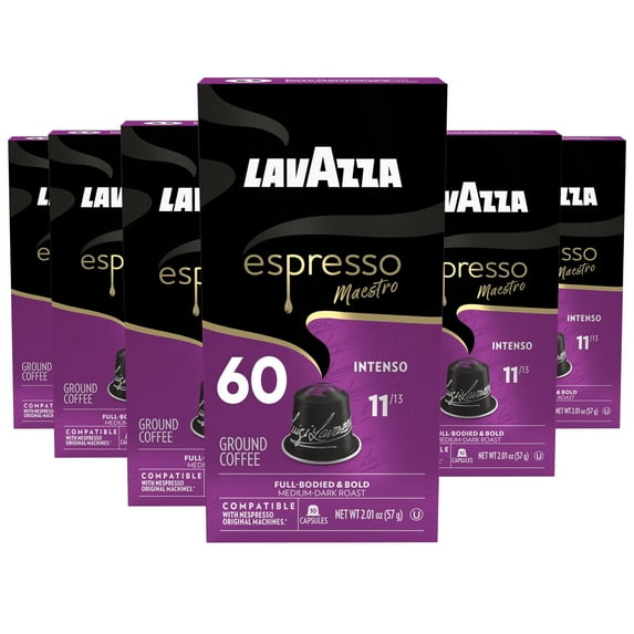 Lavazza Espresso Intenso Medium-Dark Roast Aluminum Capsules Compatible with Nespresso Original Machines (Pack of 60)
