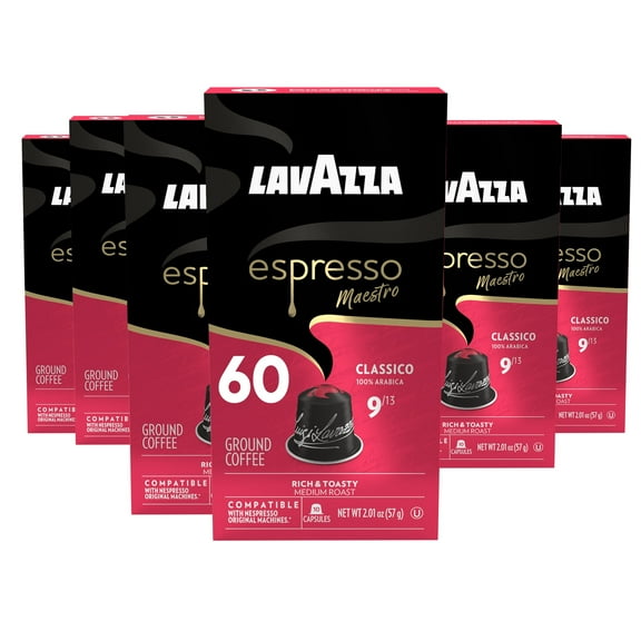 Lavazza Espresso Maestro Classico Aluminum Capsules Compatible with Nespresso* Original Machines, Medium Espresso Roast, 100% Arabica (60 Capsules)