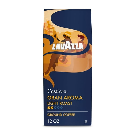 Lavazza Costiera Gran Aroma Ground Coffee, Light Roast, 100% Arabica, 12 oz Bag