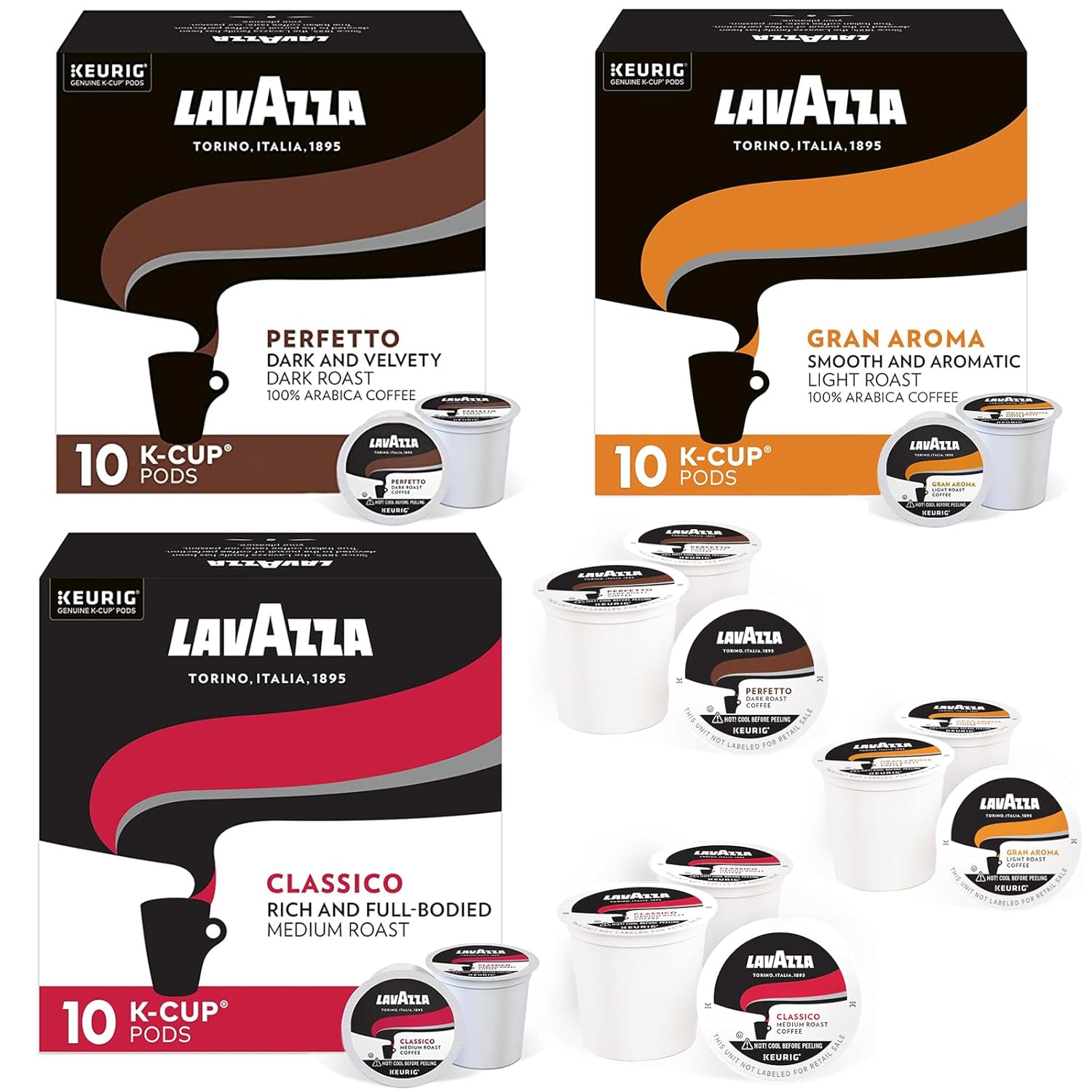 Lavazza KCups Mix 30 pods Classico, Perfecto, Gran Aroma, 10ea