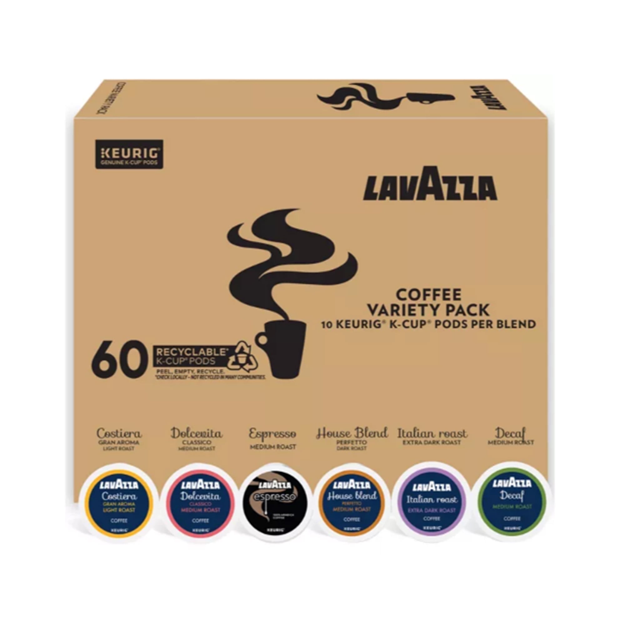 Lavazza Keurig® K-Cup® Variety Pack, Contains Light, Medium, and Extra Dark Roast (60 pods)