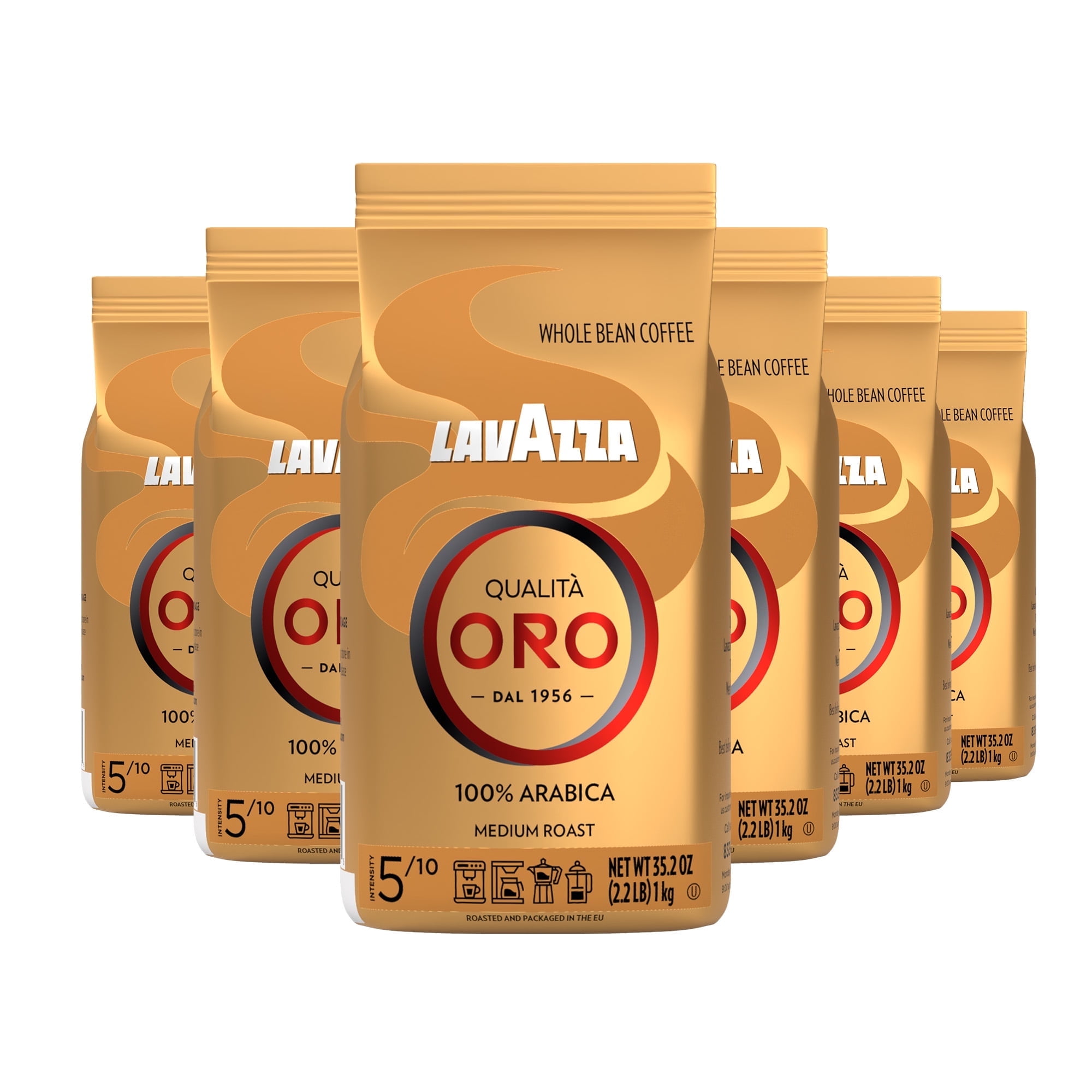 Lavazza Qualità Oro Whole Bean Coffee, Medium Roast, 100% Arabica, 2.2 lb Bag (pack of 6)