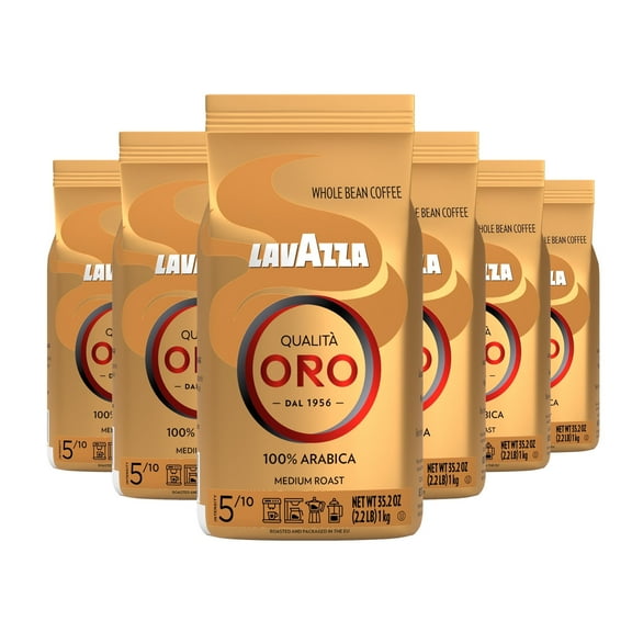 Lavazza Qualit Oro Whole Bean Coffee, Medium Roast, 100% Arabica, 2.2 lb Bag (pack of 6)