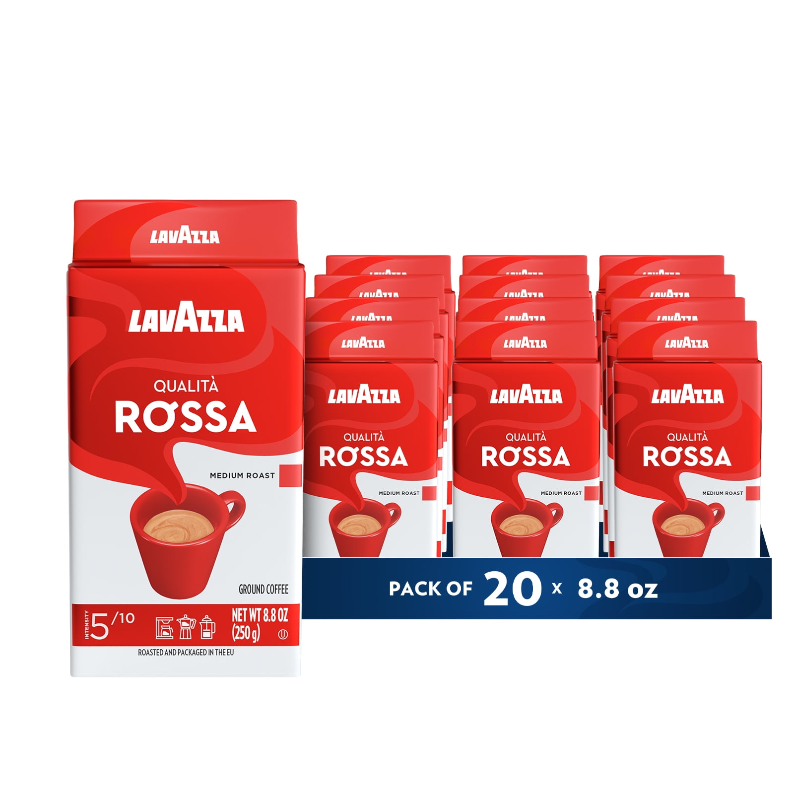 Lavazza Qualit Rossa Ground Coffee, Medium Roast, Arabica and Robusta Blend, 8.8 oz Bag (Pack of 20)